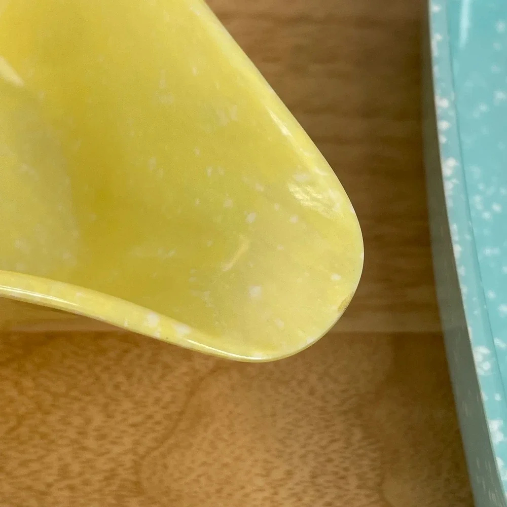 Vintage MCM Melamine Confetti Serving Set Turquoise Yellow White 5pc Speckled